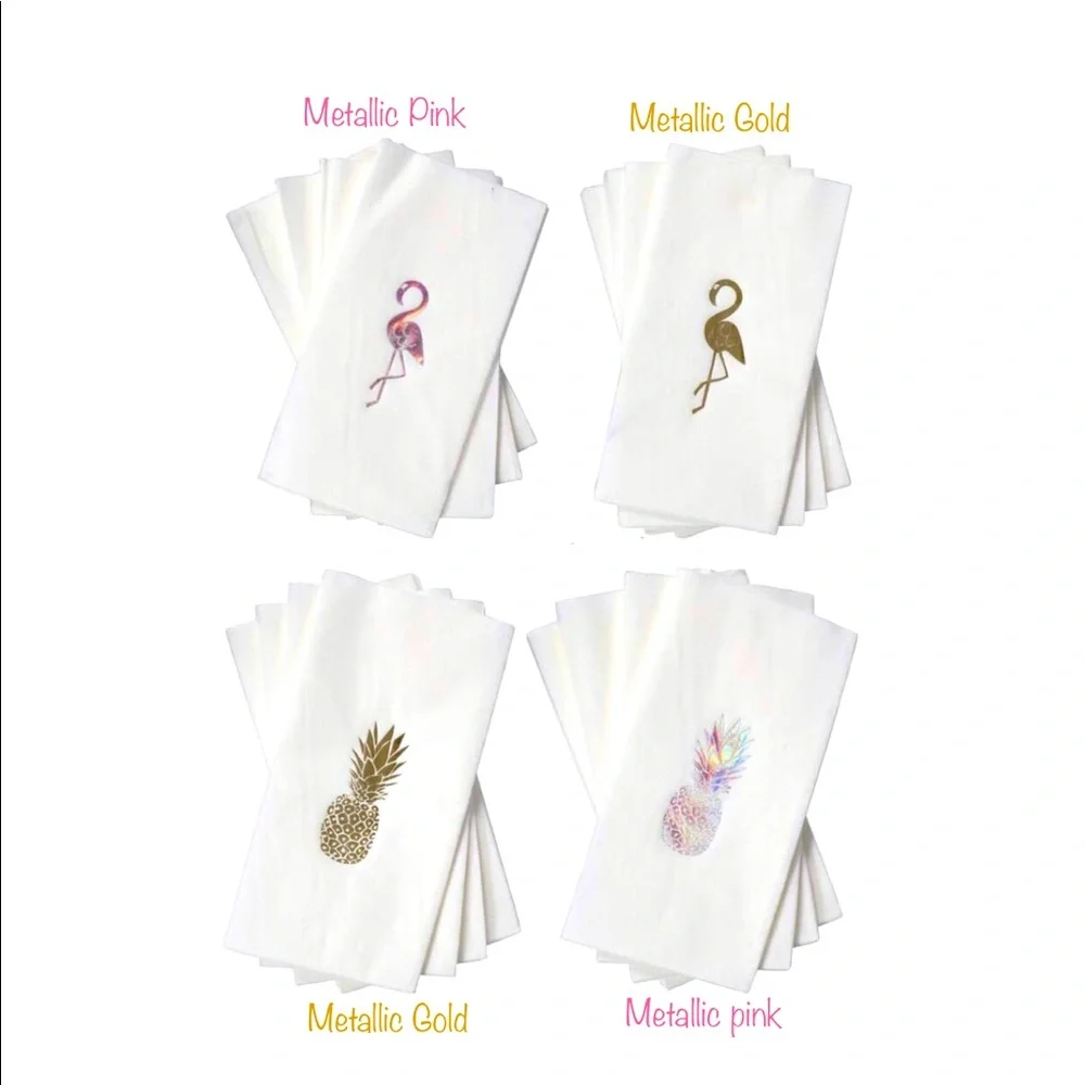Metallic Guest Towels Dinner Napkins: Choose Flamingo/Pineapple in Gold or Pink